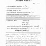 Reference letter form from Bars Hunting Service with customer survey responses and handwritten notes.