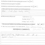 bars-1 - Bars Hunting Service of Arizona | Arizona Guided Hunts, Arizona Hunting, | Elk, Deer, Mountain Lion, Bear, Antelope, Turkey, Waterfoul, Javelina Bars Hunting Service, LLC questionnaire filled with client answers about satisfaction, trip success, services used, and handwritten reference comments.