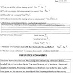 Reference letter form from Bars Hunting Service, LLC with satisfaction questions, service checkboxes, and a filled comments section.