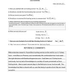 BarS Hunting Service, LLC questionnaire form with date April 30, 2012, containing eight yes/no questions and a long feedback box labeled 'REFERENCE COMMENTS'.